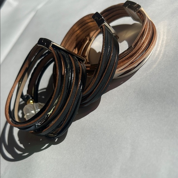 Vintage multi strand leather Stylish Multi-Strand Bracelets magnetic closure o/s - Picture 7 of 9